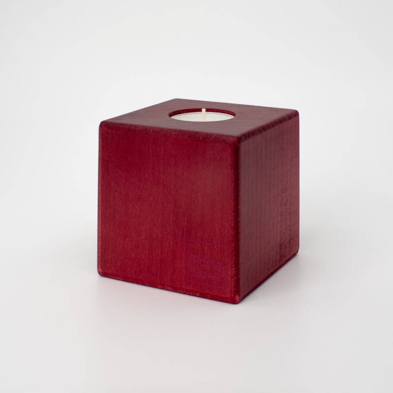 Legno Porta Luce - cubo - Rosso